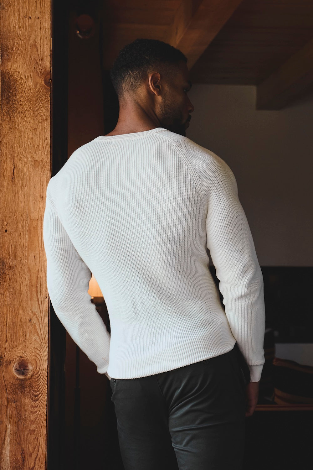 Pure Cotton Knitted Textured Crew Neck Jumper in Winter White