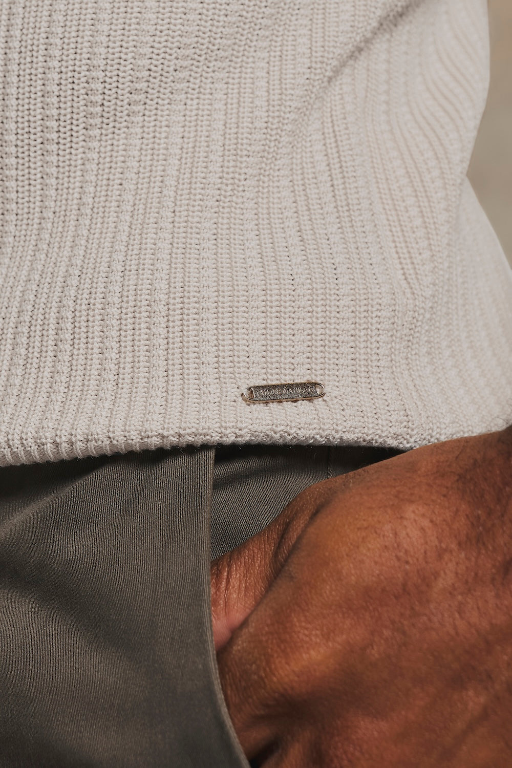 Textured Knitted Open Collar Polo Shirt in Alabaster