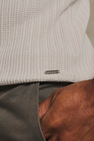 Textured Knitted Open Collar Polo Shirt in Alabaster