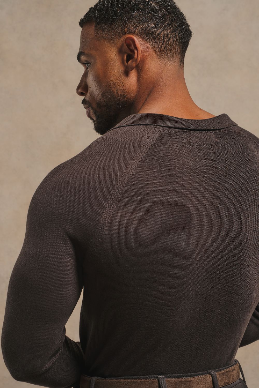 Pure Cotton Knitted Open Collar Polo Shirt in Chocolate