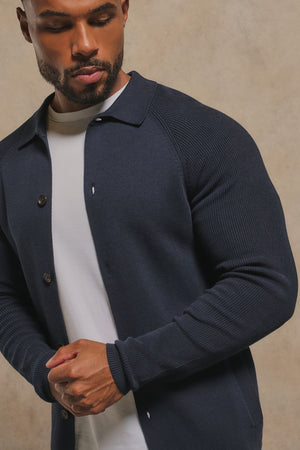 Pure Cotton Knitted Button Through in Navy