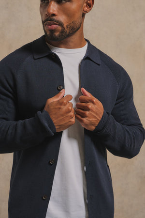 Pure Cotton Knitted Button Through in Navy
