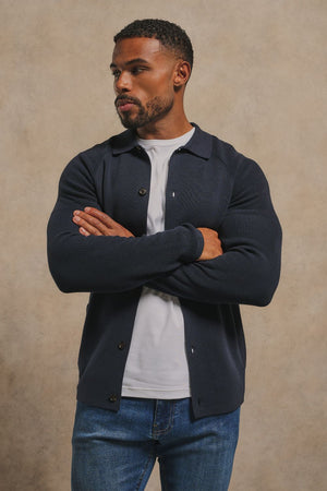 Pure Cotton Knitted Button Through in Navy
