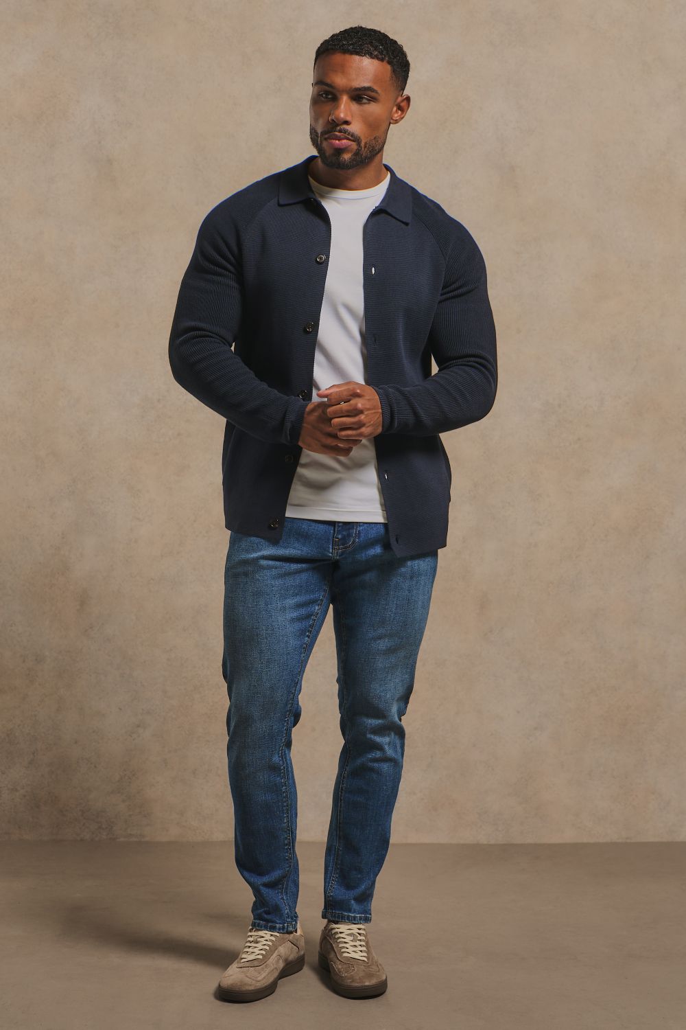 Pure Cotton Knitted Button Through in Navy