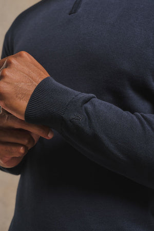Pure Cotton Knitted Half Zip Neck Jumper in Navy