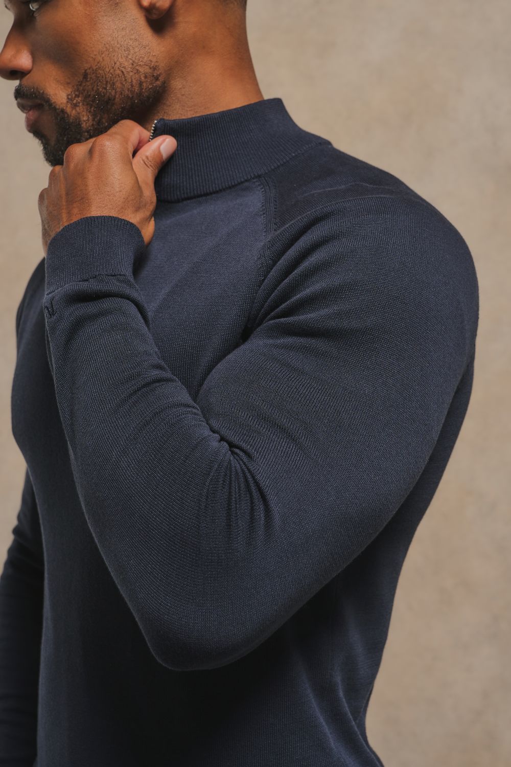 Pure Cotton Knitted Half Zip Neck Jumper in Navy