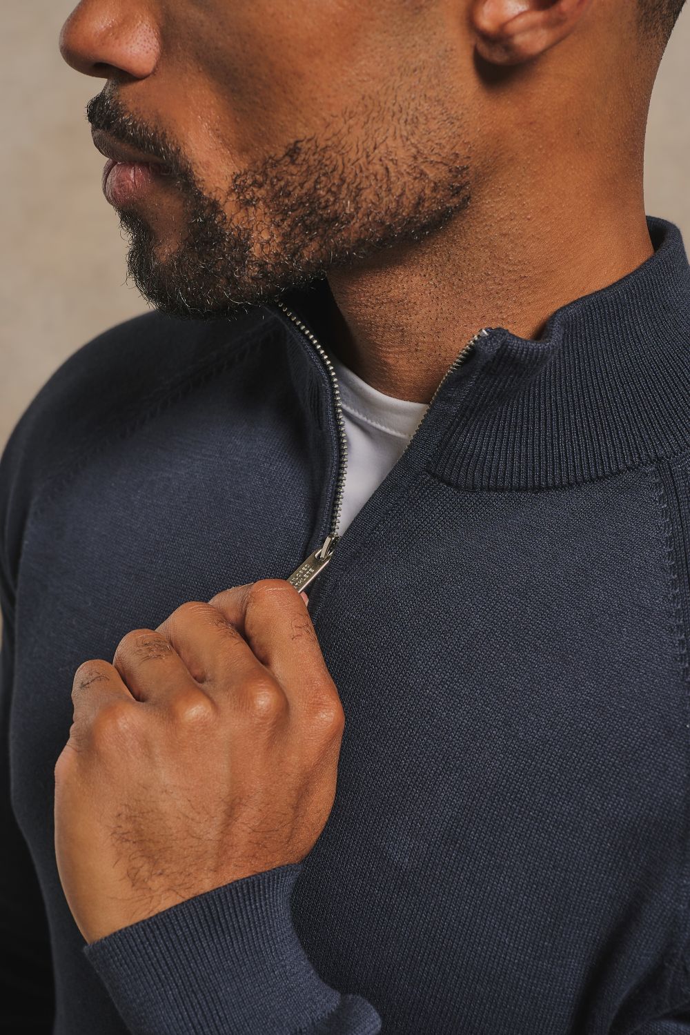 Pure Cotton Knitted Half Zip Neck Jumper in Navy