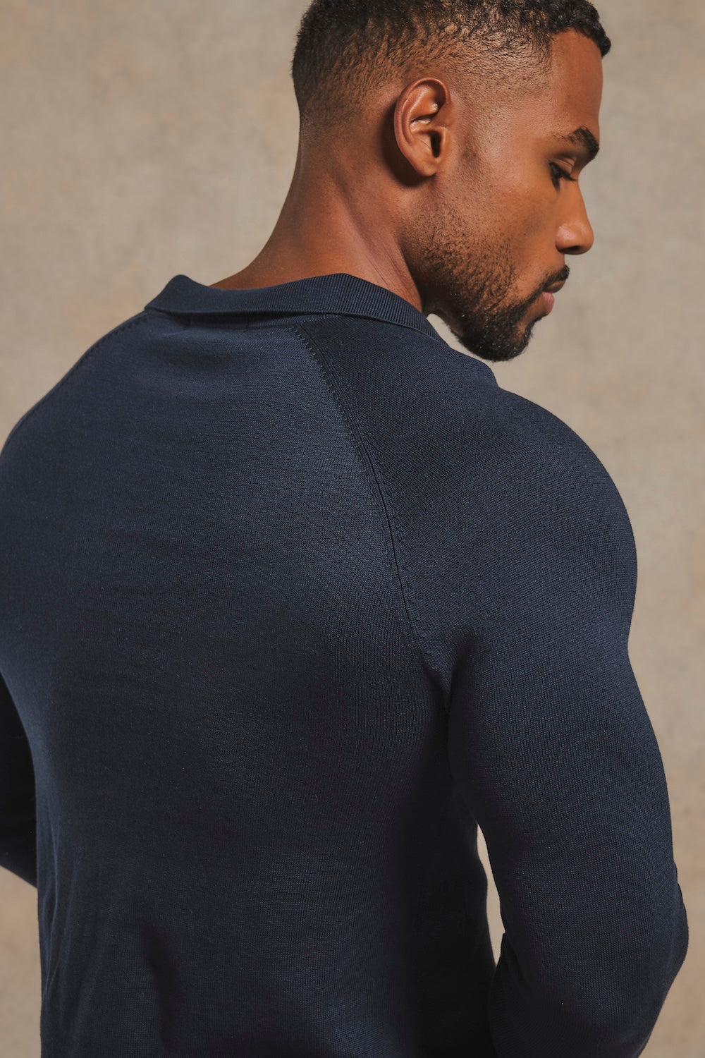 Pure Cotton Knitted Open Collar Polo Shirt in Navy