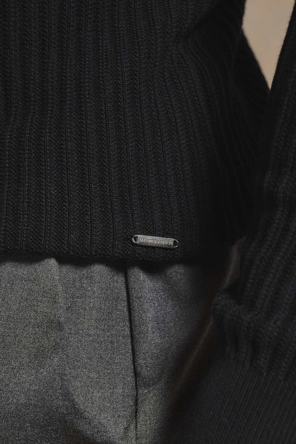Textured Knitted Half Zip Neck Jumper in Black
