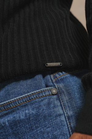 Textured Knitted Half Zip Neck Jumper in Black