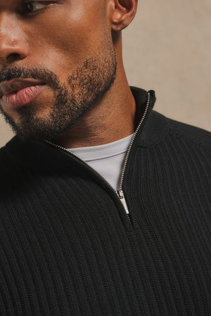 Textured Knitted Half Zip Neck Jumper in Black