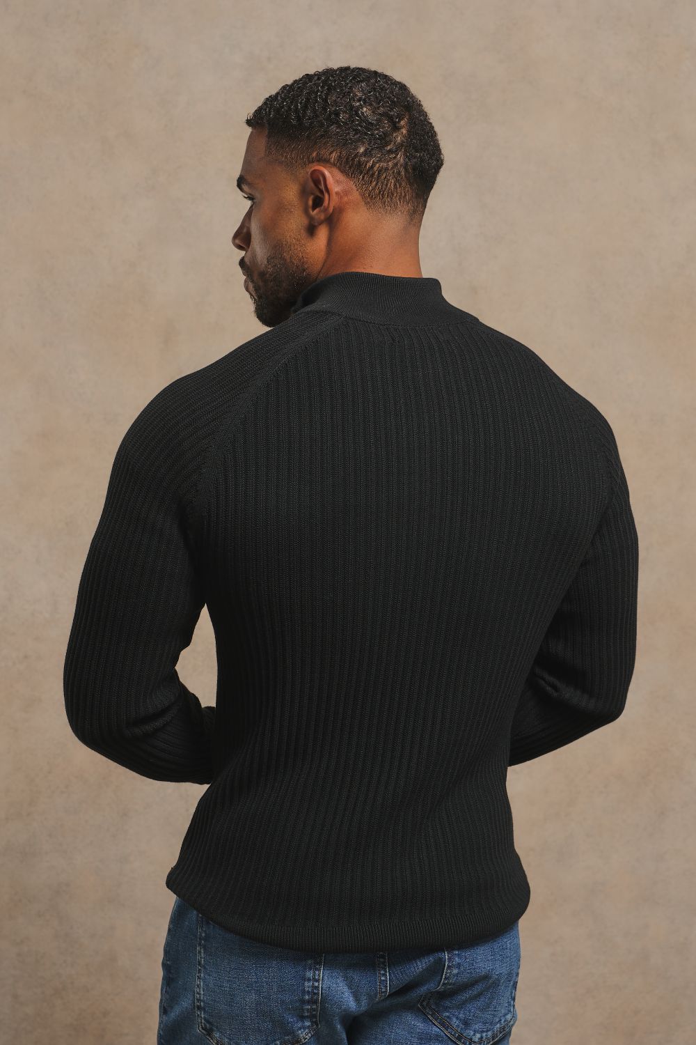 Textured Knitted Half Zip Neck Jumper in Black