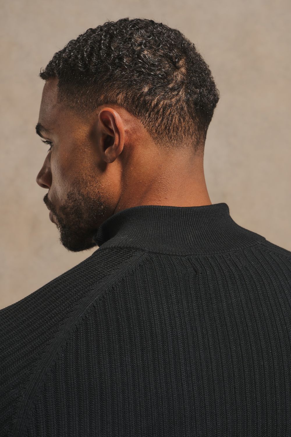 Textured Knitted Half Zip Neck Jumper in Black
