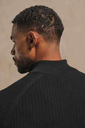 Textured Knitted Half Zip Neck Jumper in Black