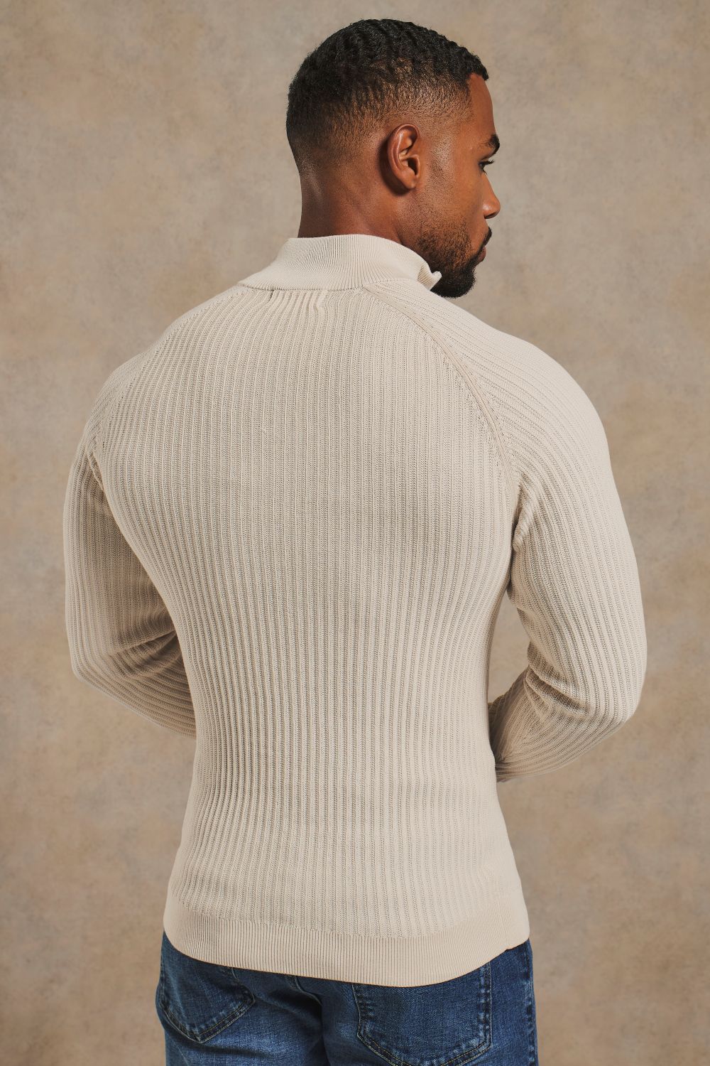 Textured Knitted Half Zip Neck Jumper in Alabaster