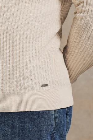 Textured Knitted Half Zip Neck Jumper in Alabaster