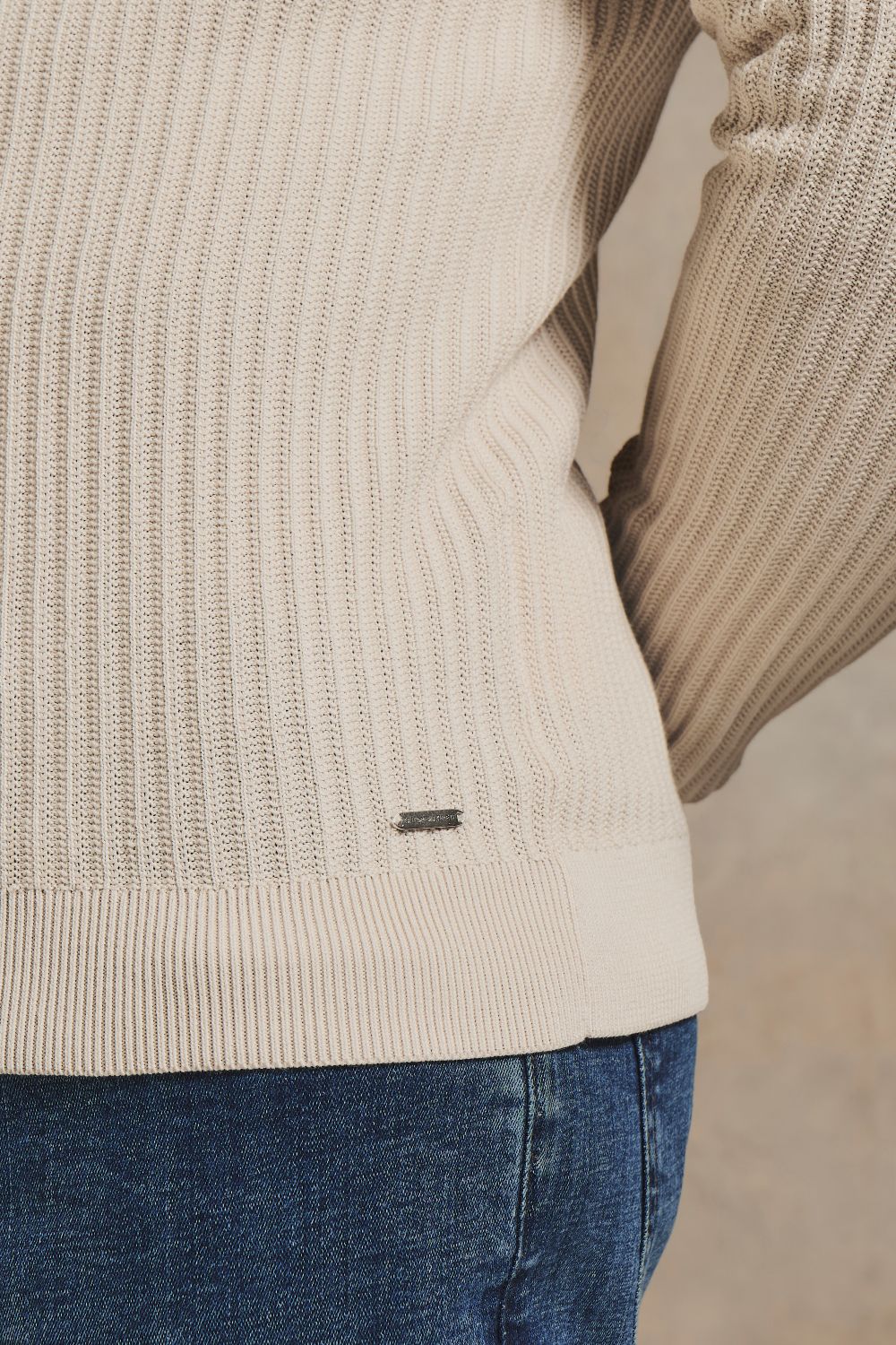 Textured Knitted Half Zip Neck Jumper in Alabaster