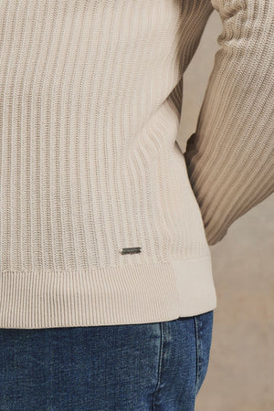 Textured Knitted Half Zip Neck Jumper in Alabaster