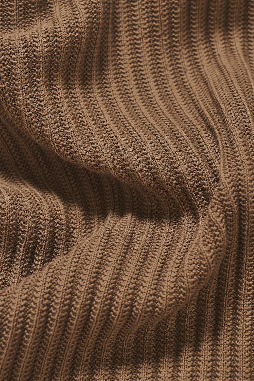 Textured Knitted Half Zip Neck Jumper in Camel