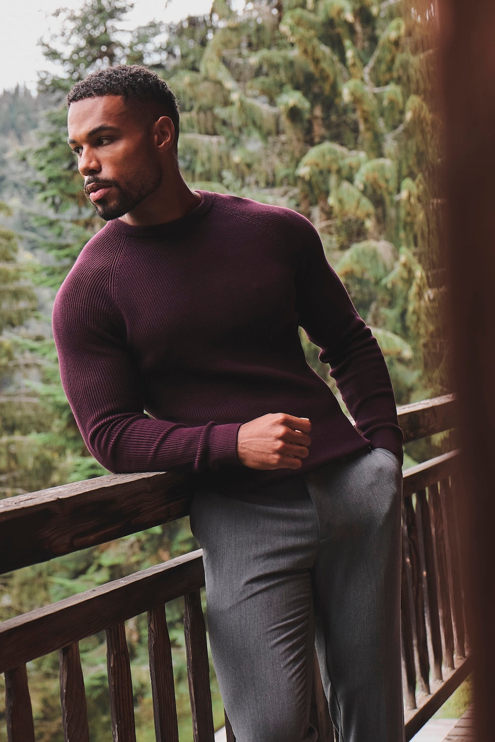 Pure Cotton Knitted Textured Crew Neck Jumper in Dark Bordeaux