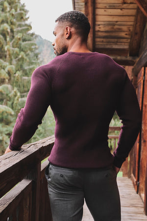 Pure Cotton Knitted Textured Crew Neck Jumper in Dark Bordeaux