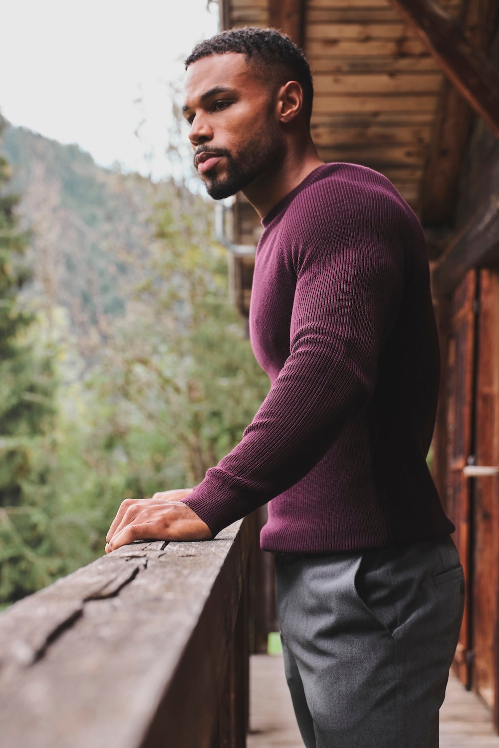 Pure Cotton Knitted Textured Crew Neck Jumper in Dark Bordeaux