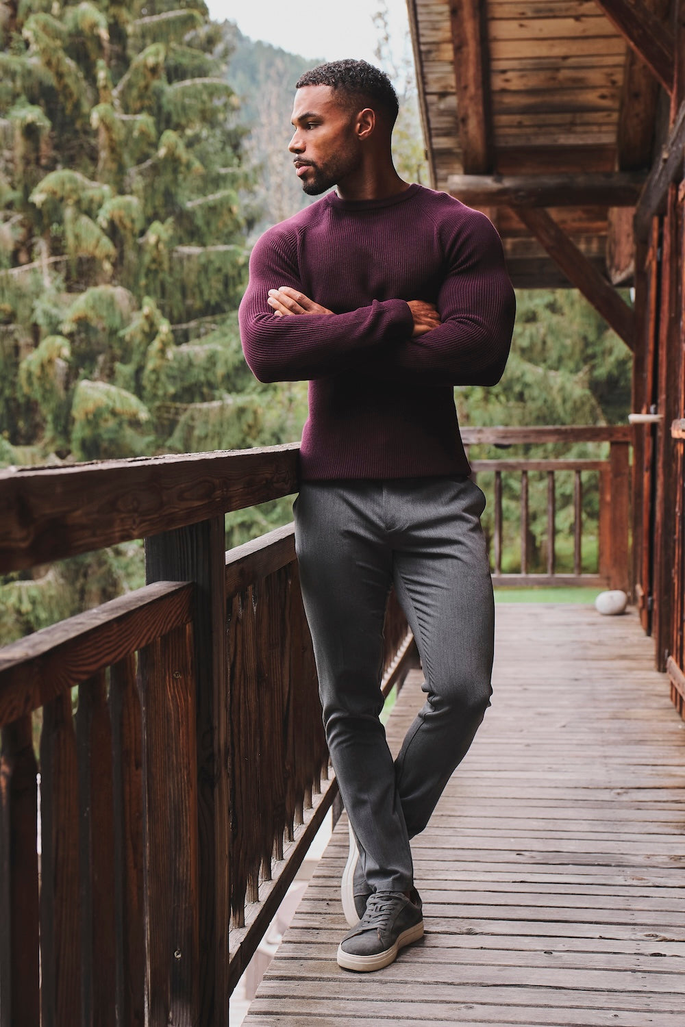 Pure Cotton Knitted Textured Crew Neck Jumper in Dark Bordeaux
