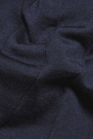 Extra Fine Merino Wool Wide Ribbed Polo Shirt in Midnight Navy