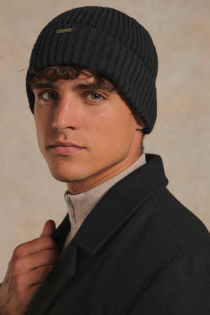 Pure Cotton Knitted Beanie in Black