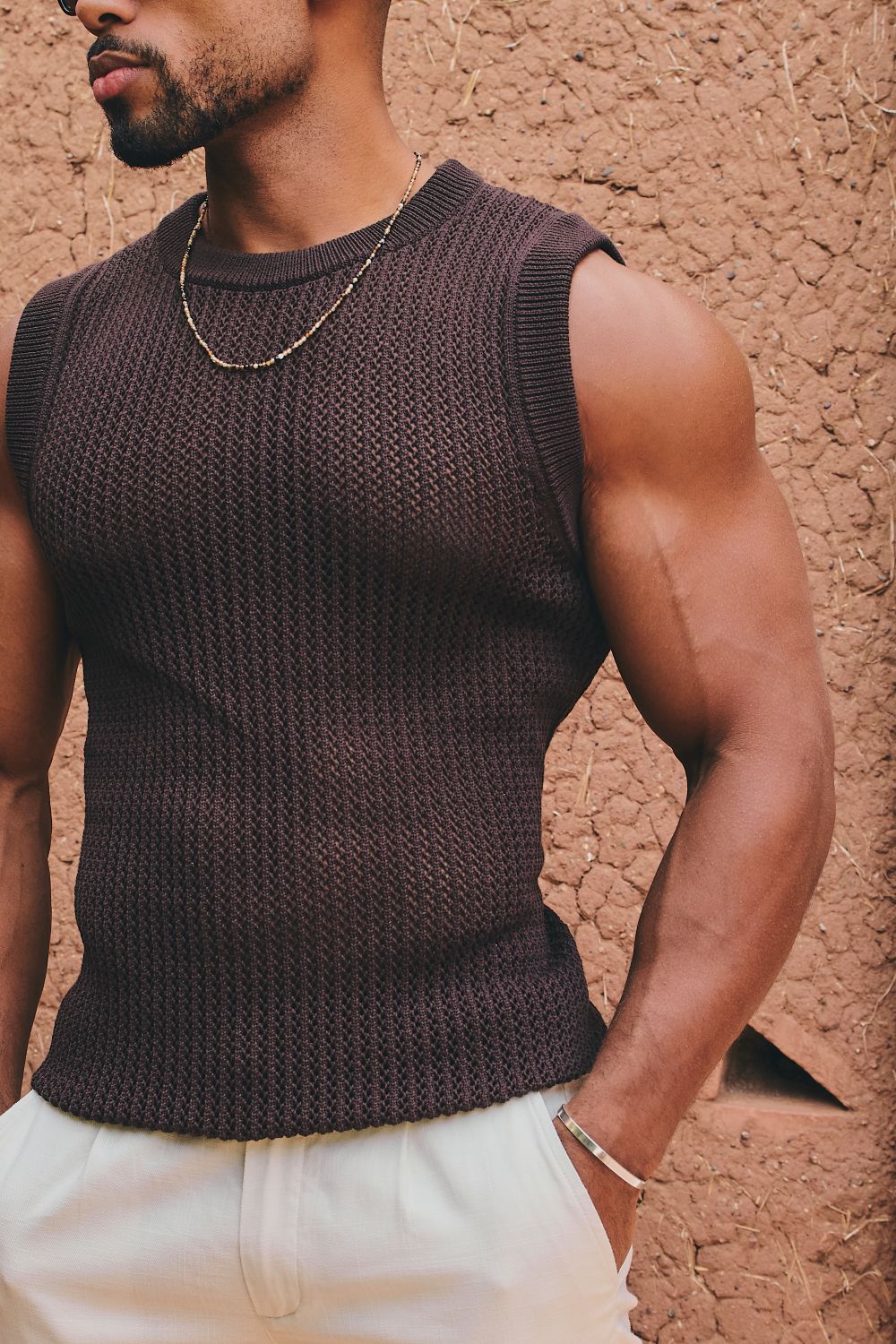 Crochet Knitted Vest in Chocolate