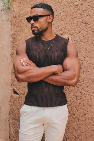 Crochet Knitted Vest in Chocolate