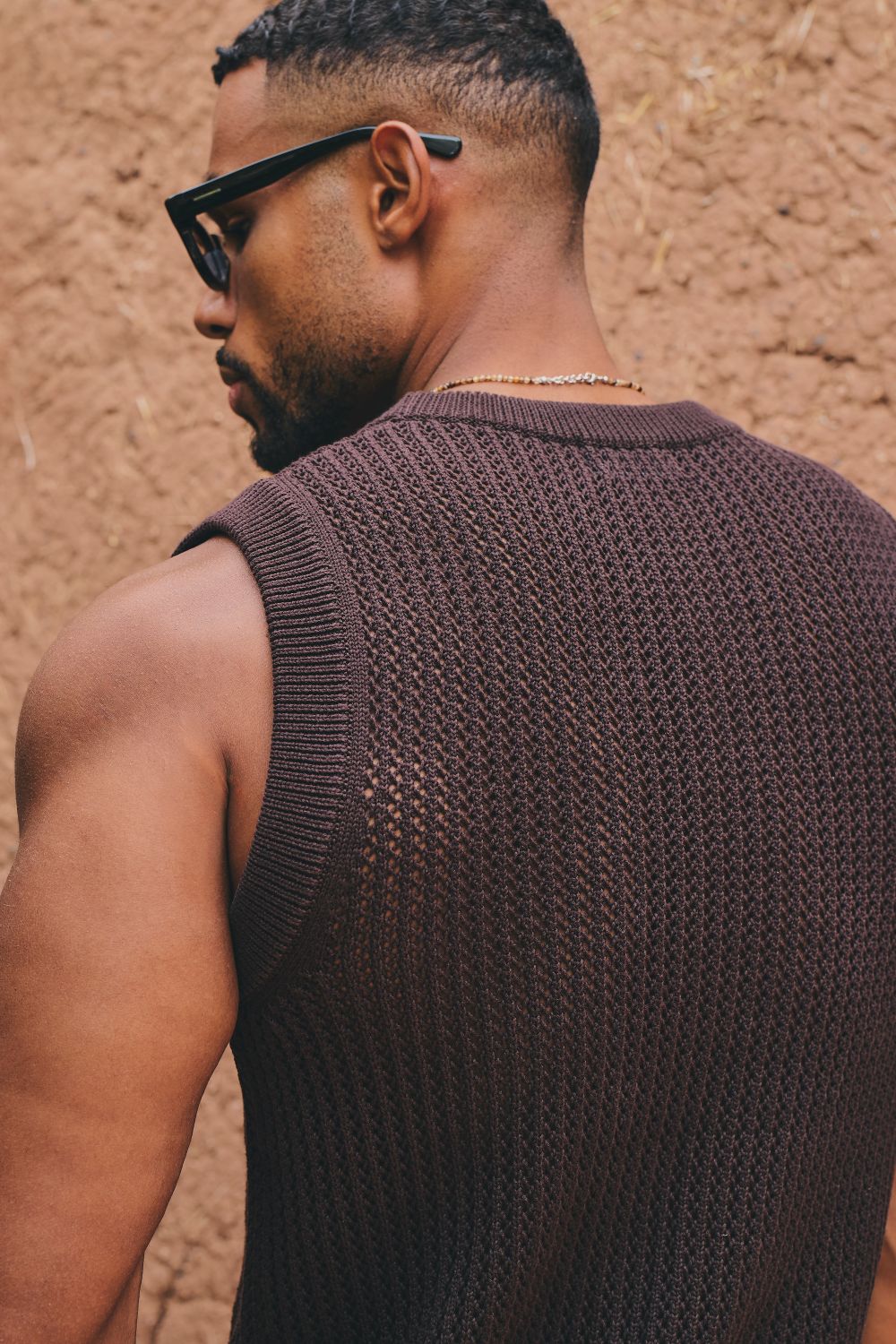 Crochet Knitted Vest in Chocolate