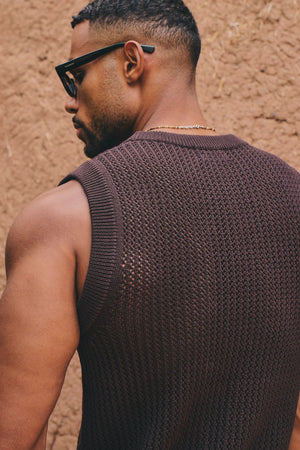 Crochet Knitted Vest in Chocolate