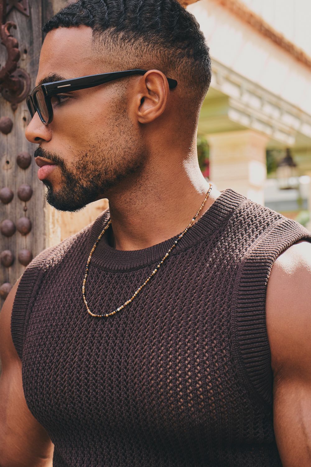 Crochet Knitted Vest in Chocolate