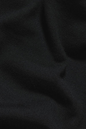 Extra Fine Merino Wool Knitted Open Collar Polo Shirt in Black