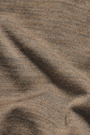 Extra Fine Merino Wool Knitted Open Collar Polo Shirt in Camel Marl