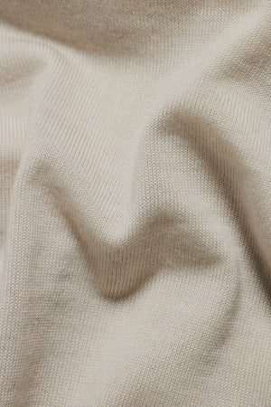 Extra Fine Merino Wool Knitted Open Collar Polo Shirt in Alabaster