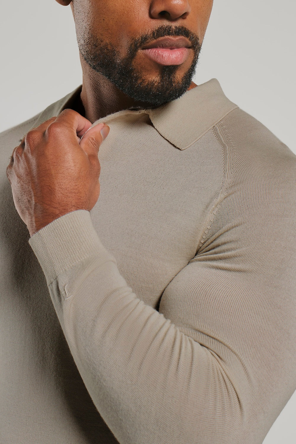 Extra Fine Merino Wool Polo Shirt in Neutral Marl
