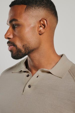 Extra Fine Merino Wool Polo Shirt in Neutral Marl