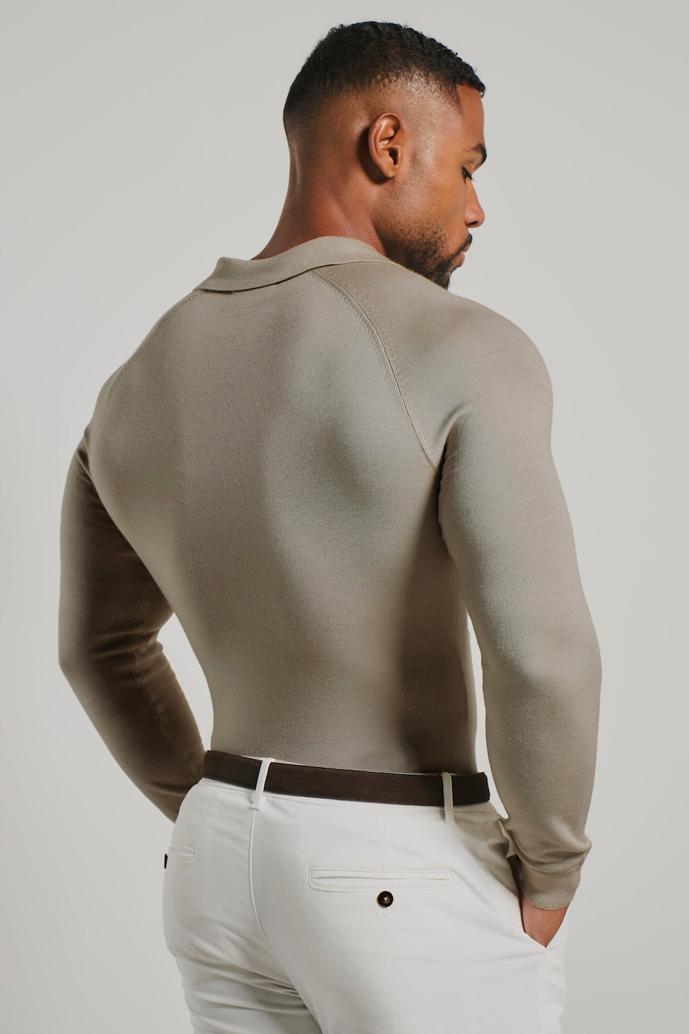 Extra Fine Merino Wool Polo Shirt in Neutral Marl