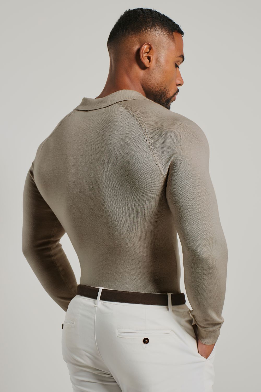 Extra Fine Merino Wool Polo Shirt in Neutral Marl