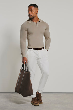 Extra Fine Merino Wool Polo Shirt in Neutral Marl