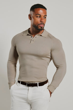 Extra Fine Merino Wool Polo Shirt in Neutral Marl