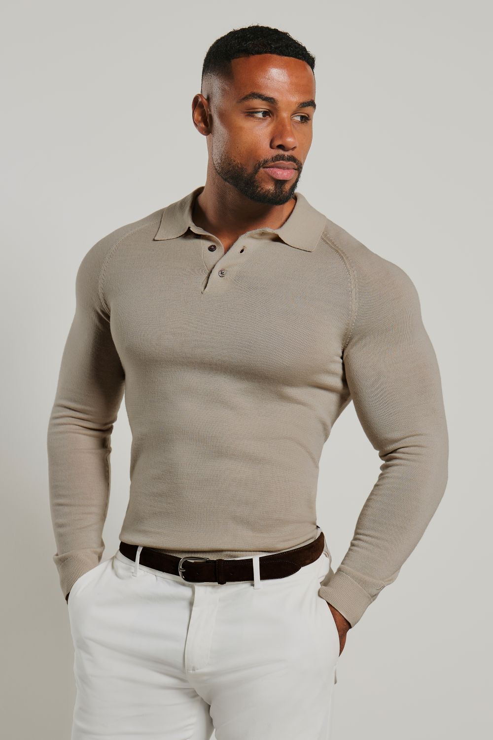 Extra Fine Merino Wool Polo Shirt in Neutral Marl