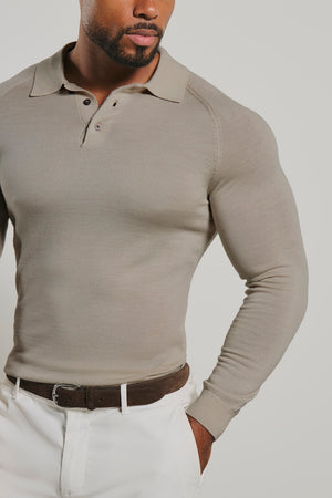Extra Fine Merino Wool Polo Shirt in Neutral Marl