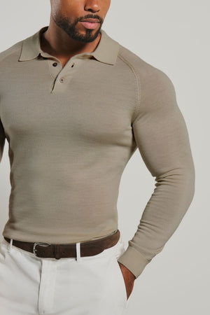 Extra Fine Merino Wool Polo Shirt in Neutral Marl