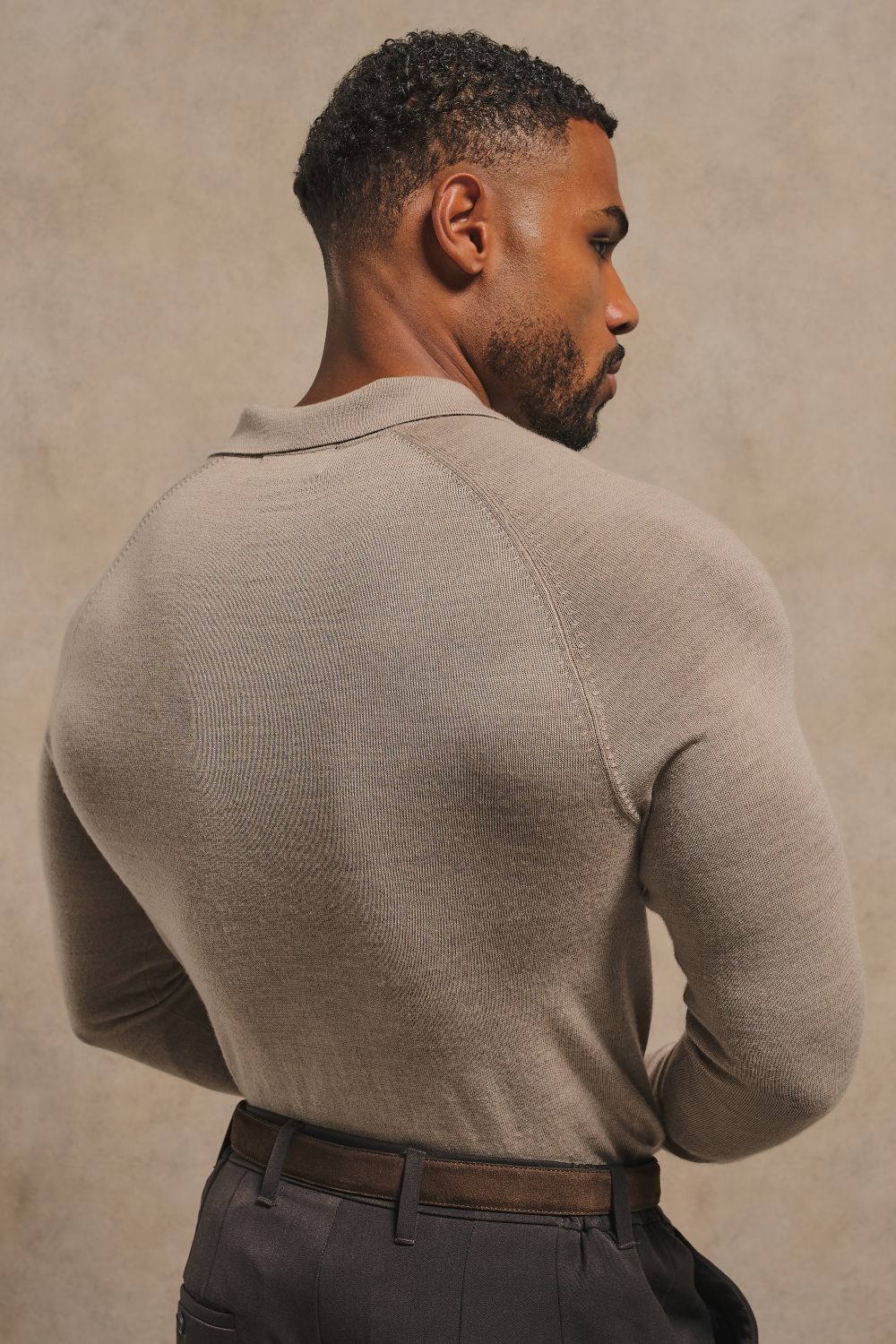 Extra Fine Merino Wool Polo Shirt in Neutral Marl
