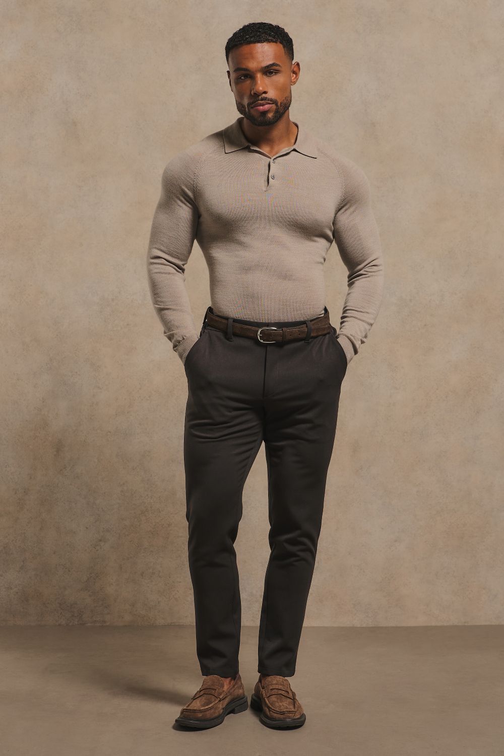 Extra Fine Merino Wool Polo Shirt in Neutral Marl