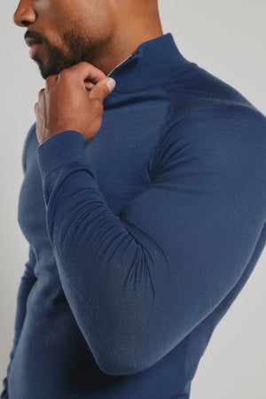 Extra Fine Merino Wool Half Zip Neck Jumper in Airforce