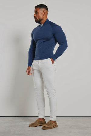 Extra Fine Merino Wool Half Zip Neck Jumper in Airforce